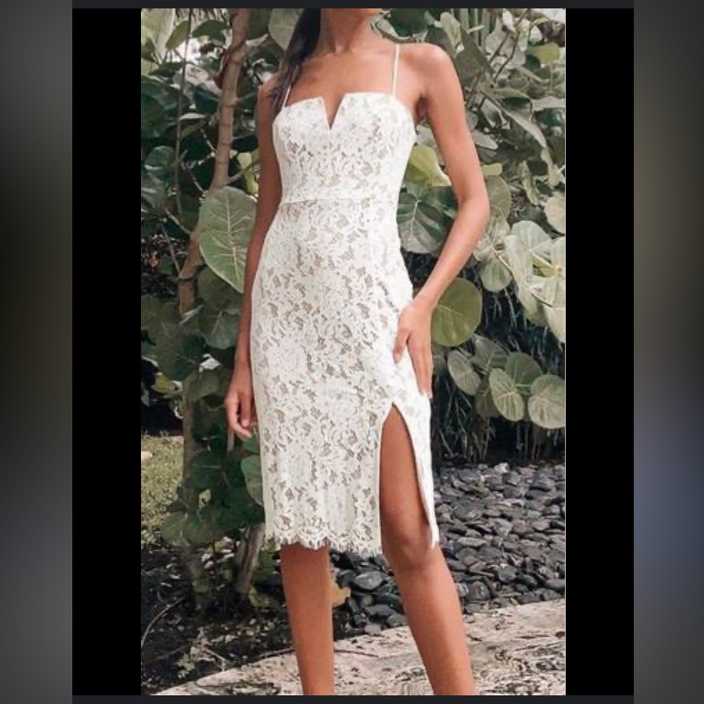 Lulus White Crochet Lace Midi Dress size M